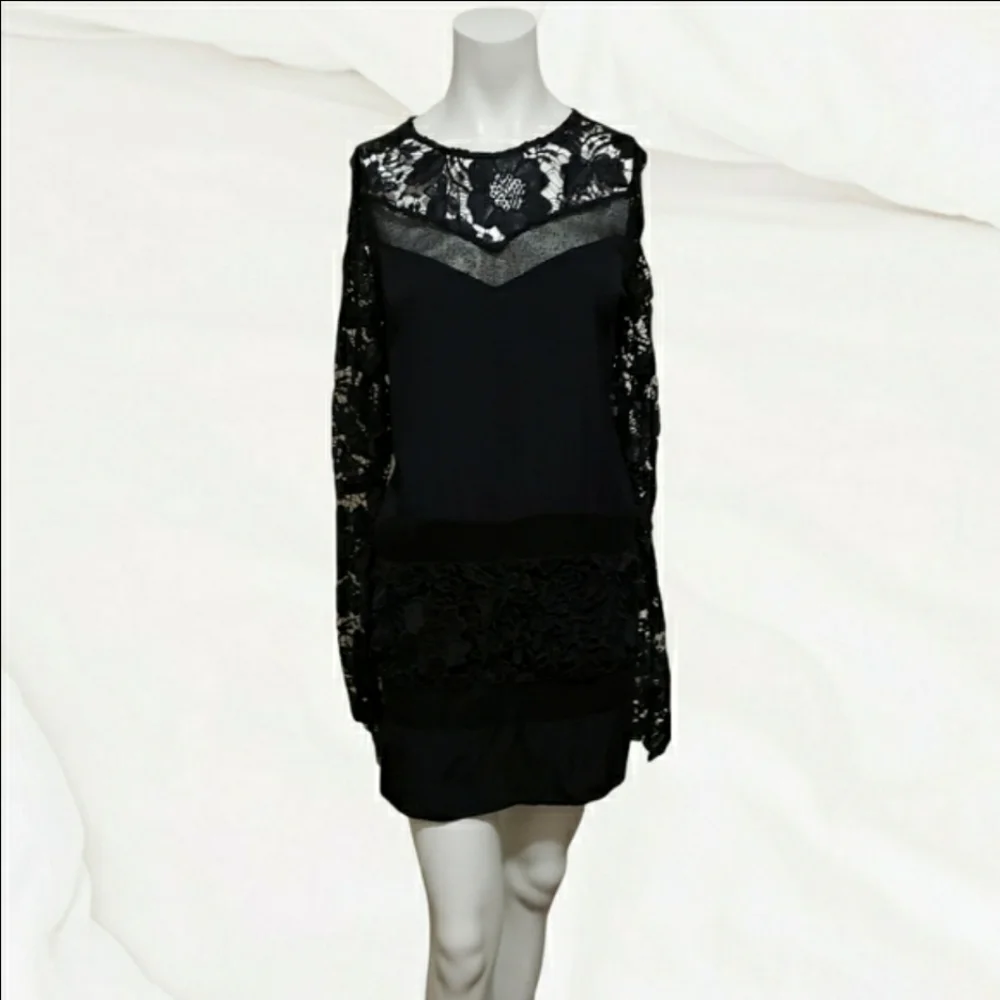 ASTR large black lace long sleeve Rayon blend mini dress - Picture 1 of 10